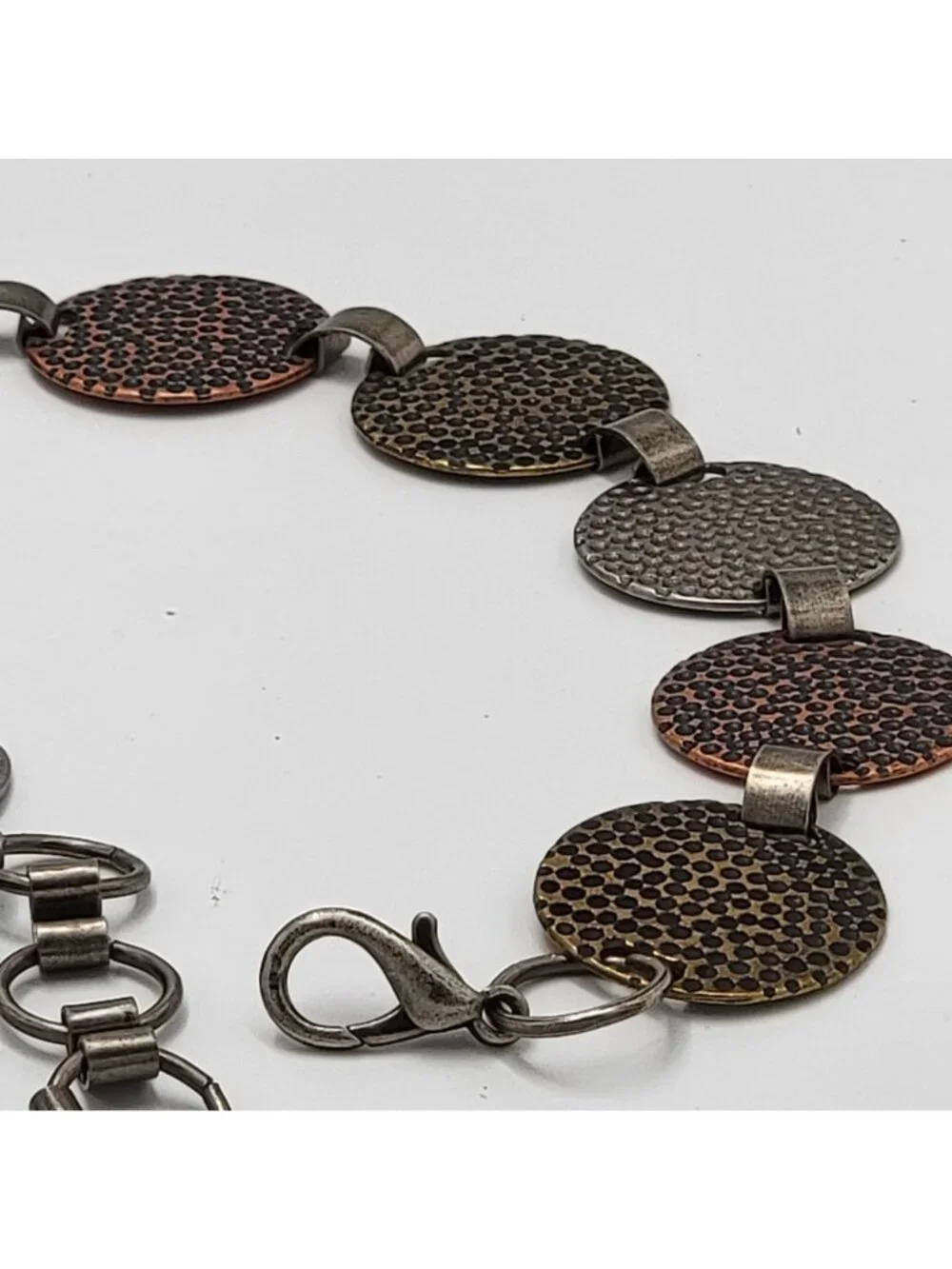 Vtg Y2K Hammered MetalDisc Chain Belt Adjustable..
